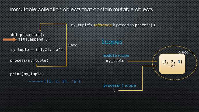 Figure 3-5. Immutable collection objects that contain mutable objects - tuple