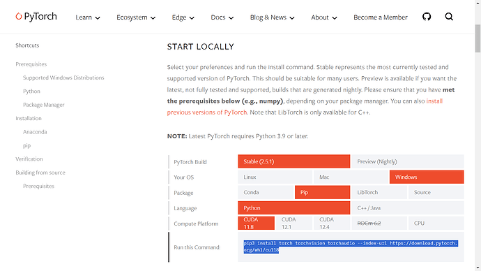 PyTorch 安裝指令