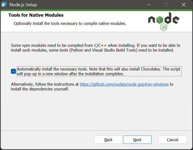 Node.js 安裝 tools
